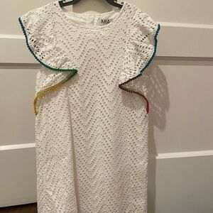 MIA New York Girls Size XL White Eyelet Dress with Colorful Trim